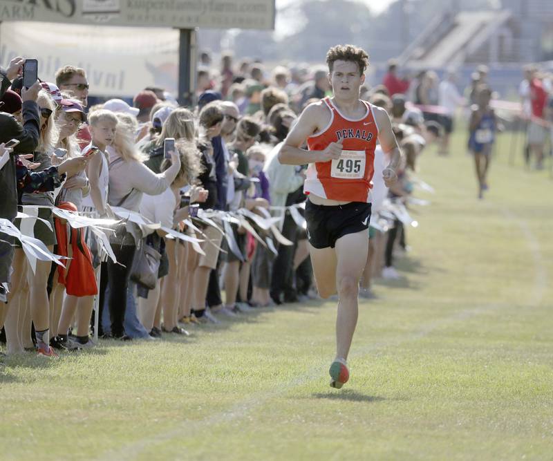 Sept. 18, 2021 file photo - DeKalb's Riley Newport in the boys varsity race during the 51st Eddington Invitational Cross Country Meet Saturday September 18, 2021 in Elburn at Kaneland High School.