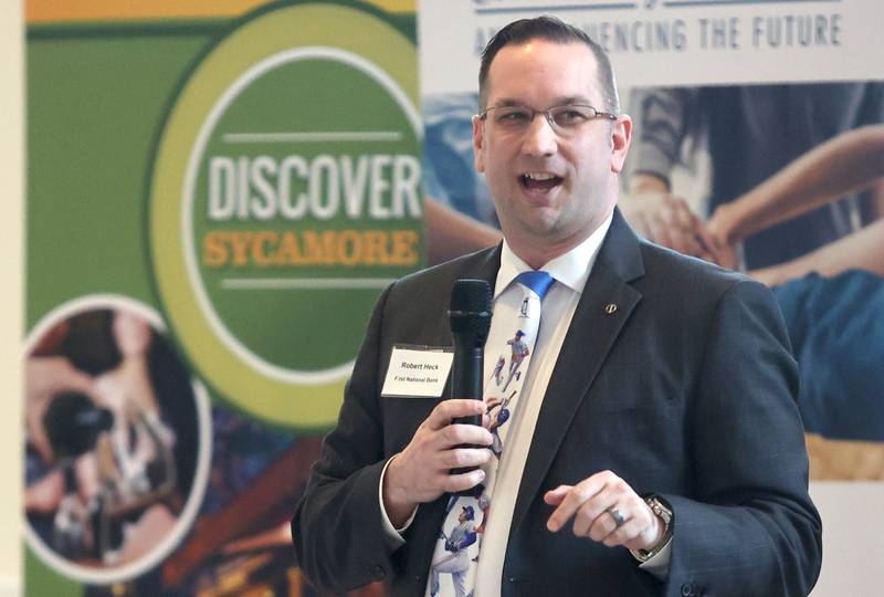 Robert Heck, Sycamore Chamber of Commerce board president from First National Bank, talks Thursday, April 7, 2022, about how the past year was for the chamber during their annual meeting at St. Mary Memorial Hall in Sycamore.