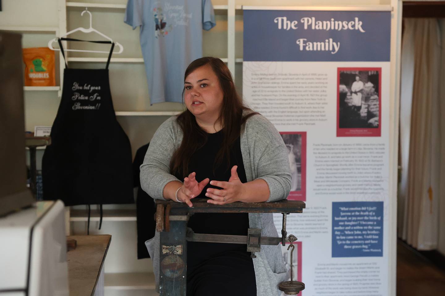 Kailee Lowry, Joliet Area Historical Museum Registrar, talks about the Emma Planinsek Grocery and Meat Market Museum on Thursday, Sept. 29, 2023.