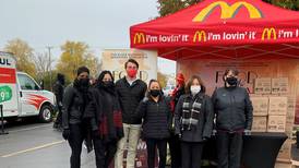 McDonald’s gave away turkeys and trimmings Monday in Joliet