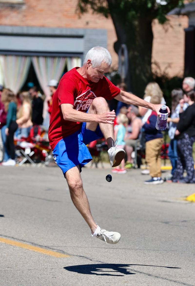 Footbag World Record holder Andy Linder of Geneva walks in the  Homestead Festival  Parade on Saturday, Sept 7, 2024 in Princeton.