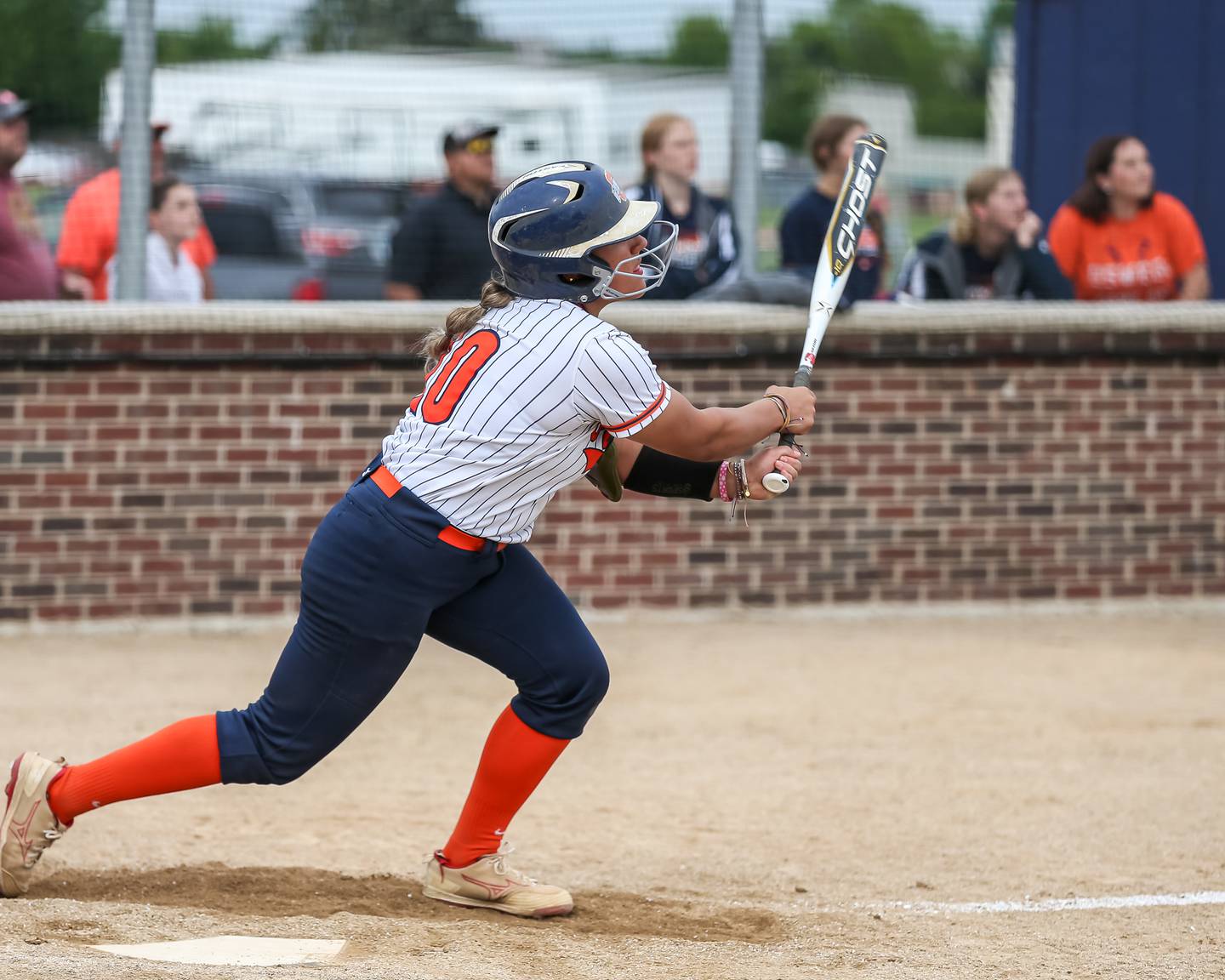 Oswego's Kiyah Chavez (10) looks at her fly out during Class 4A Oswego Regional final softball game between Yorkville at Oswego. May 24th, 2024.