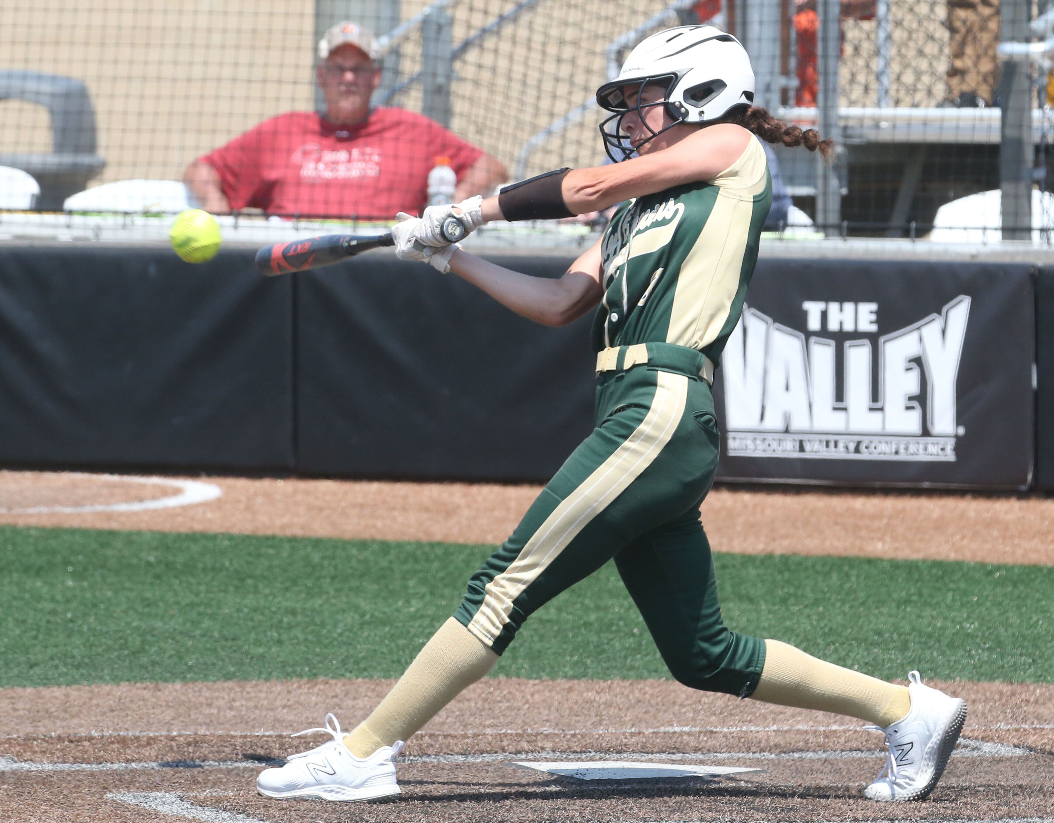 St. Bede's Lily Bosnich gets a hit against Illini Bluffs in the Class 1A state championship game on Saturday, June 3, 2023 at the Louisville Slugger Sports Complex in Peoria. 