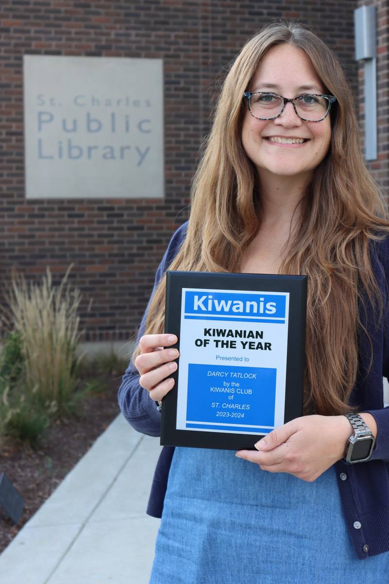 St. Charles middle school librarian Darcy Tatlock received the 2024 Kiwanian of the Year award.