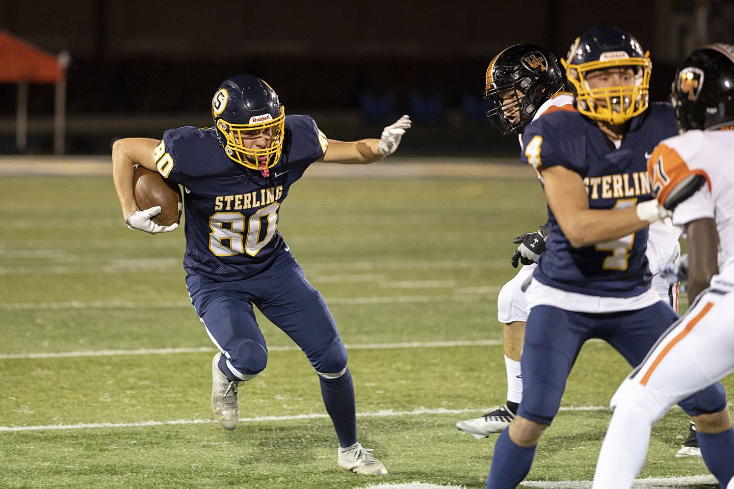 Sterling’s Justin Null looks for running room Friday, Oct. 21, 2022 against United Township.