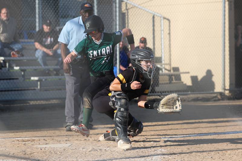 Plainfield Central’s Ava Sommerfeld beats the throw to the plate against Joliet West on Wednesday, May 15, 2024 in Joliet.