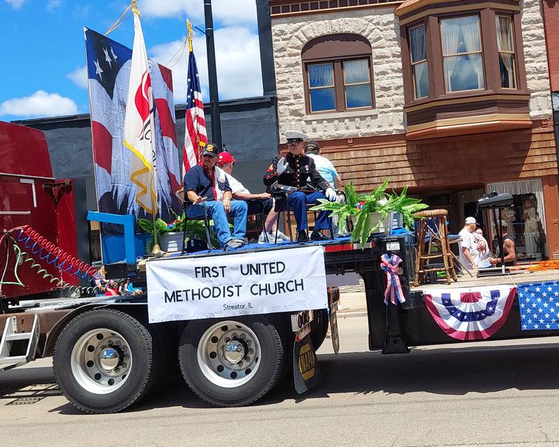 The First United Methodist Church pays tribute to veterans and America with its float Sunday, June 30, 2024, during the Liberty Fest parade in Streator.