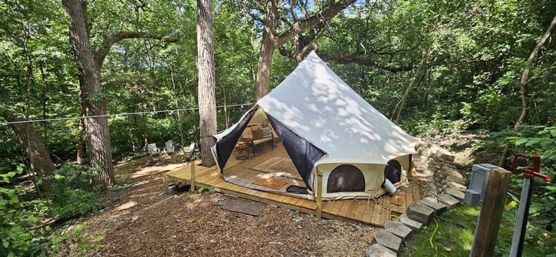 Starved Rock Family Campground has added a glamping tent with more to come. The glamping tent includes a queen size bed, two additional mattresses to accommodate up to four guests, seating for four, electricity, a mini fridge, AC/heater, access to water on site and a small care package.