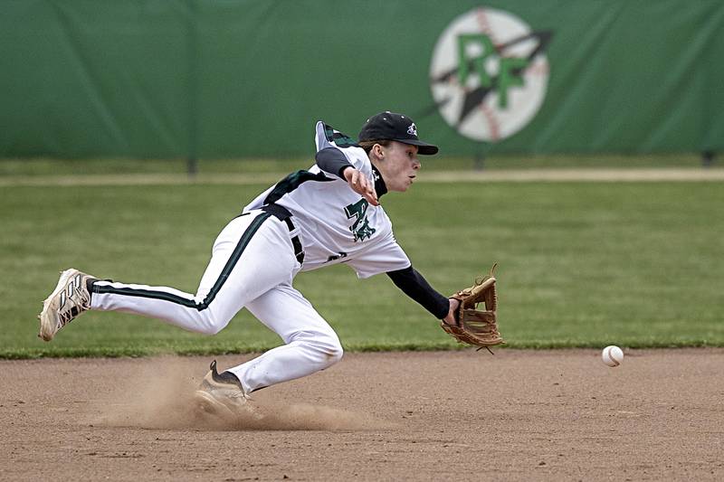 Rock Falls’ Ethan Mathews snags a grounder at shortstop against Sterling Friday, March 29, 2024 at Rock Falls High School.