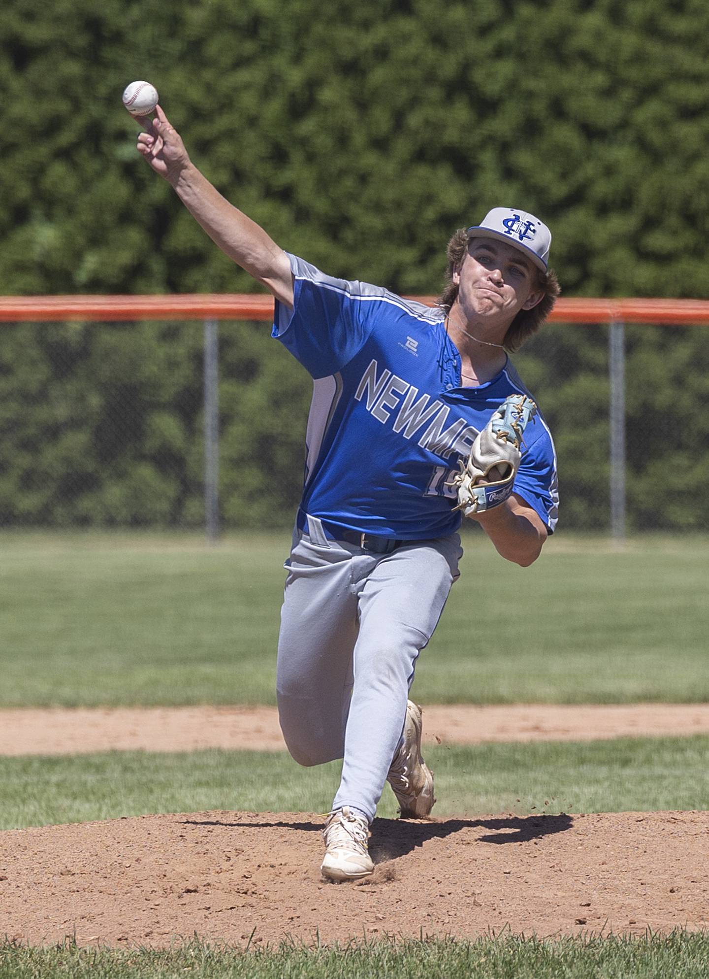 Starting pitcher Newman’s Garet Wolfe fires a pitch against North Boone Saturday, May 25, 2024 at the Byron 2A sectional final.