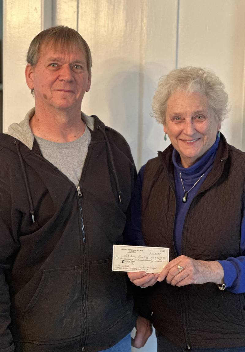 Representing The Friends of Mount Bloom, Cecille Gerber recently presented a check for $4,300 to Gary Wagner, the superintendent of Mount Bloom Cemetery, Tiskilwa, to continue the maintenance of the five projects that the FoMB completed in the past 15 years.