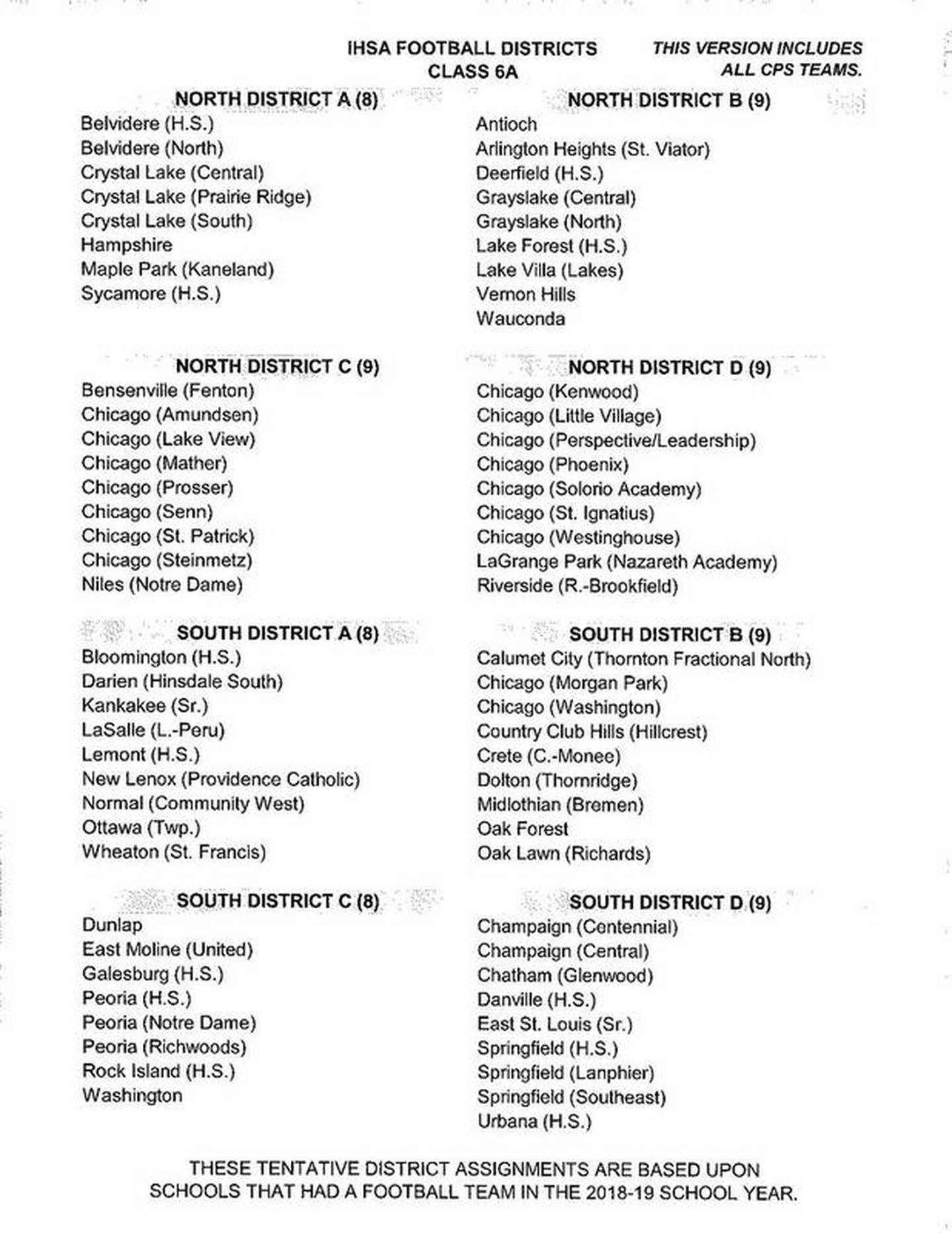 IHSA draft of football redistricting model: Class 6A