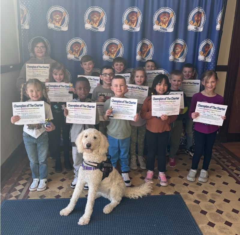 Lincoln Elementary School in Ottawa named its Champion of the Charter members for February 2024. The students are Ayvion Lewis, Bengie Cunningham, Aria Rosenstiel, Lena Pender, Elijah Zoelzer, Gordon Nordstrom, Rayna Rubio, Emily Beck, Emerly Vu, Rowan Loza, Volk Ivanov, Kash Duffield, Jolee Schell-Dresen and Oliver Brewer.