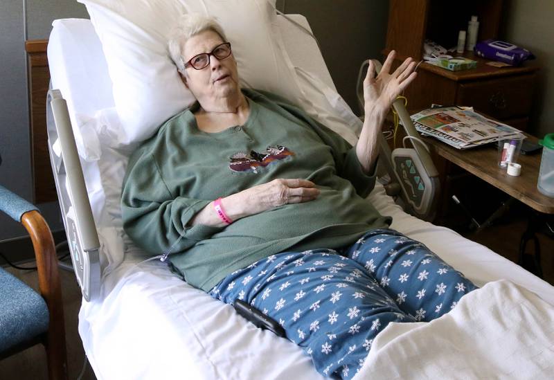 Maretta "Mikki" Bell, 78, one of the first residents to move into the DeKalb County Rehabilitation and Nursing Center’s new transitional care wing, talks Wednesday, July 10, 2024, about what she likes about the rooms in the new addition.