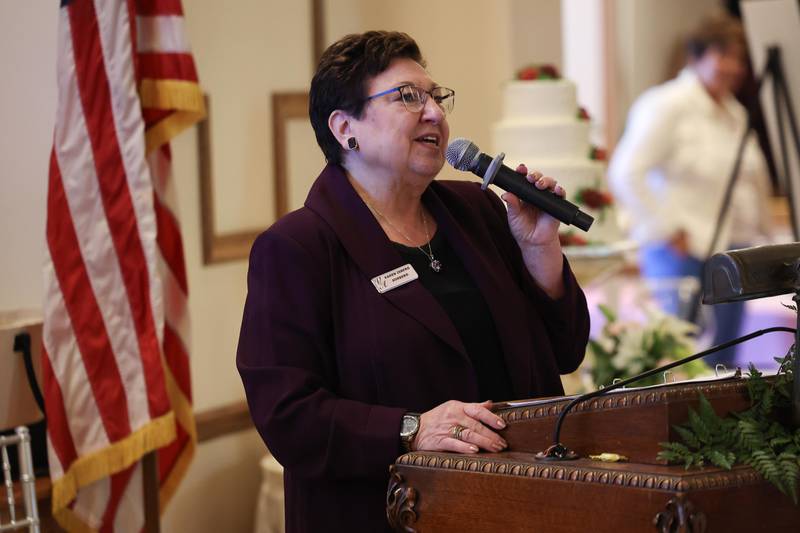 Karen Isberg Sorbero speaks at the Visitation and Aid Society of Joliet 135th birthday luncheon on Saturday, Sept. 7, 2024 in Joliet.