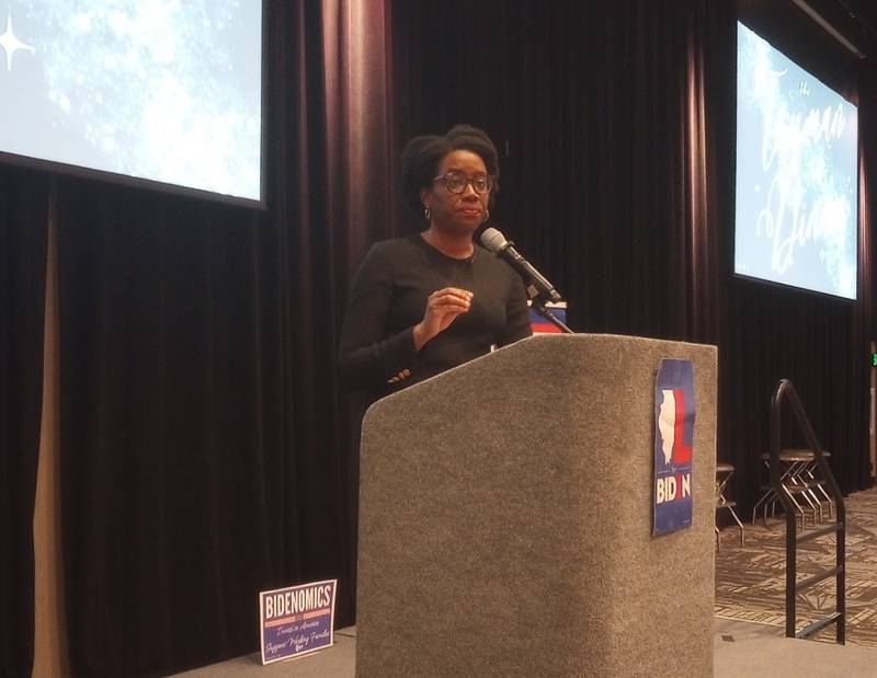 U.S. Rep. lauren Underwood, D-Naperville, speaks at the Kane County Democrats' Truman Dinner March 10, 2024 at the Q Center in St. Charles.