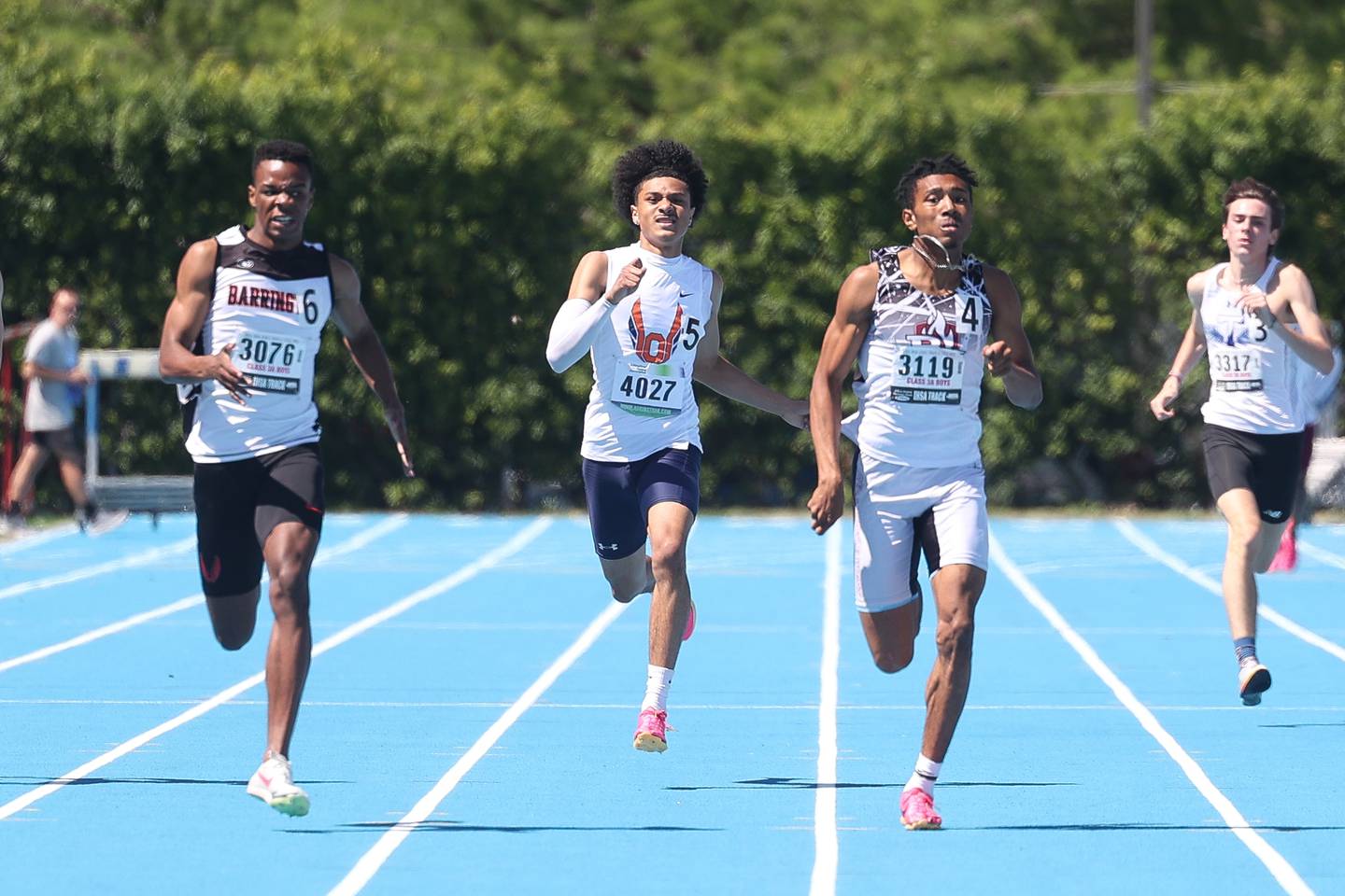 Oswego’s Dontrell Young competes in the Class 3A 400 Meter State Championship on Saturday, May 25, 2024 in Charleston.