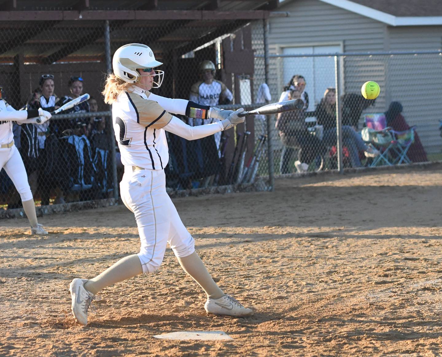 Polo's Jasmyn Ludewig connects on a pitch duing an April 6 game with Forreston.