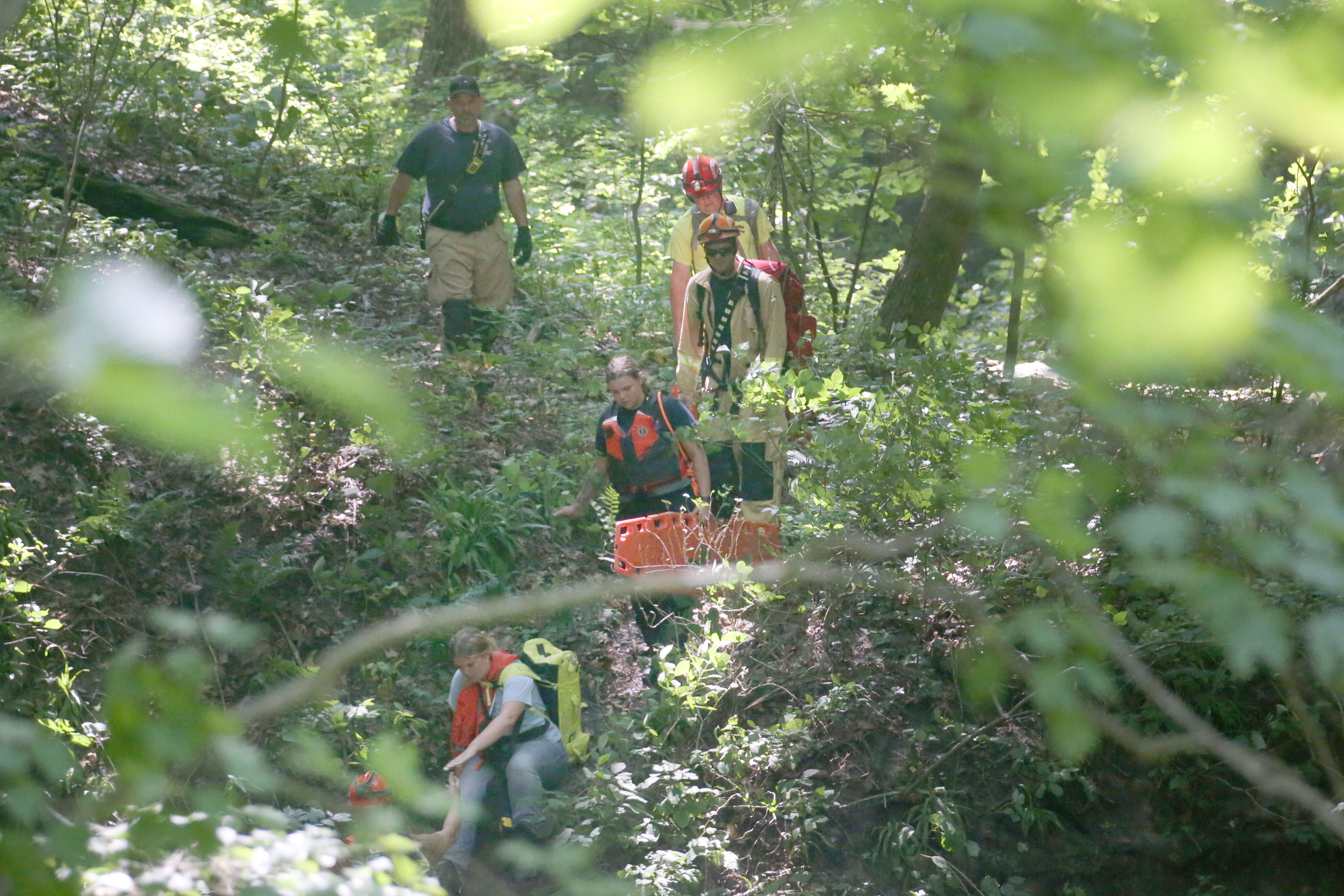 Oglesby and Utica Fire and EMS decend into the bottom of La Salle Canyon  for a male subject who fell at La Salle Canyon on Wednesday, July 17, 2024 at Starved Rock State Park.