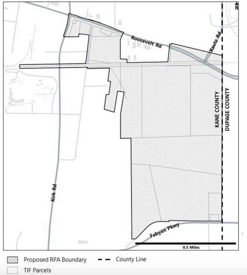 A map of the proposed new TIF 4 in Geneva of 297 acres on the city's east side.