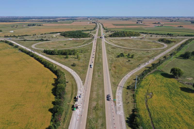 The busiest intersection in the Illinois Valley is under construction. Crews replace the off ramp southbound to Interstate 39 at the  Interstate 39-Interstate 80 interchange on Monday, Sept. 9, 2024. The work will last until most of November. Workers will be patching the ramps and improving the shoulders. Traffic will be redirected to the inner-loop of the interchange during the project. Motorists are urged to watch for slow or stopped traffic and can expect delays in that area.