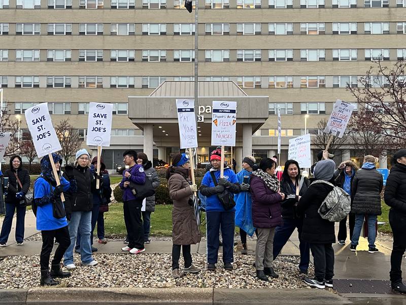Union nurses on strike on Tuesday, Nov. 21, at Ascension Saint Joseph – Joliet Hospital, 333 Madison St., Joliet.