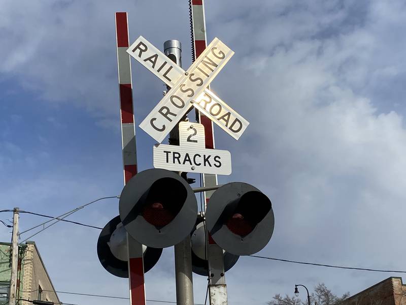 Train crossing at North Third Street in downtown DeKalb shown here Monday, Nov. 20. 2023.