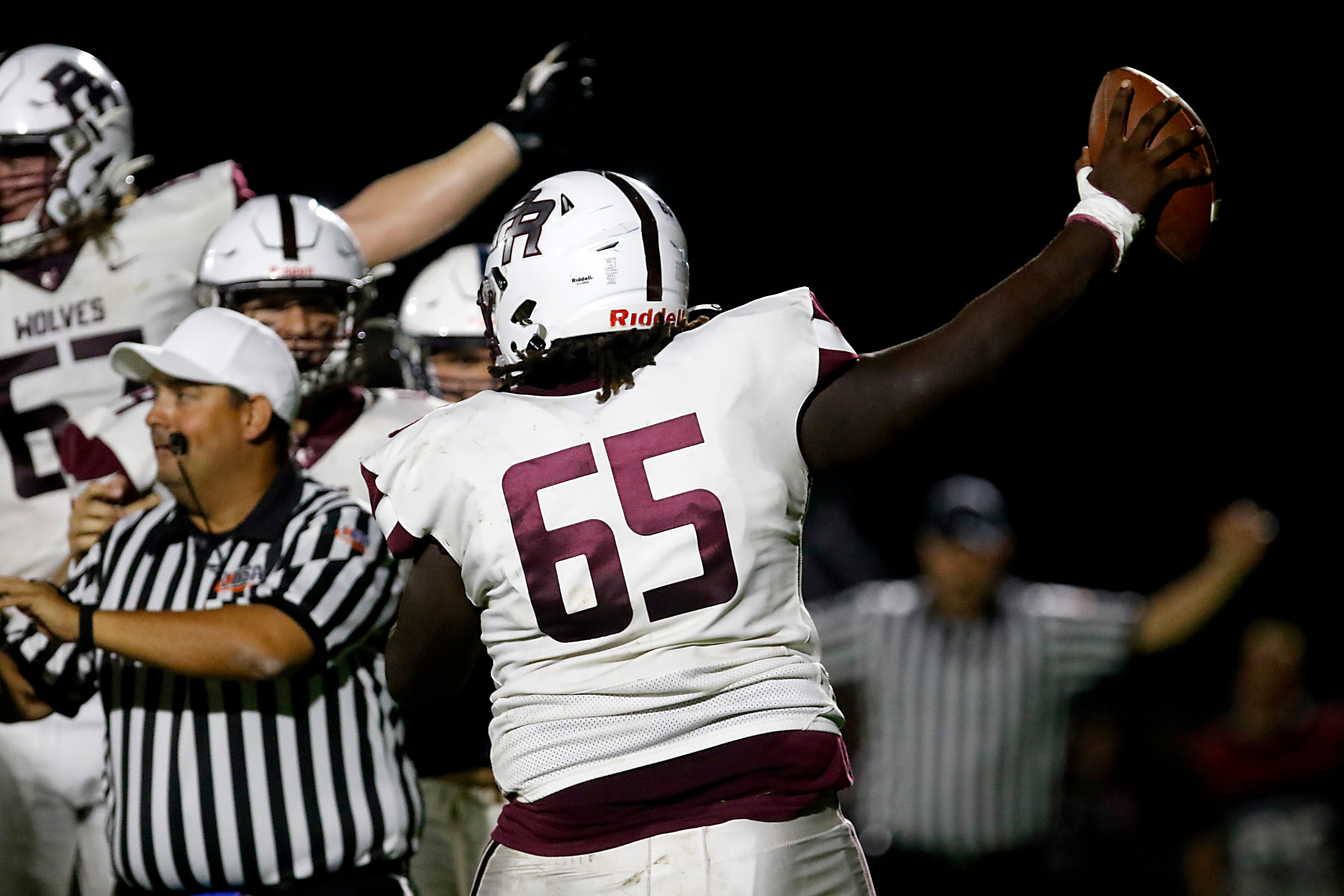 Prairie Ridge's Gavin Tinch celebrates recovering a Cary-Grove's Logan Abrams fumble during a Fox Valley Conference football game on Friday, Sept. 22, 2023, at Cary-Grove High School in Cary.