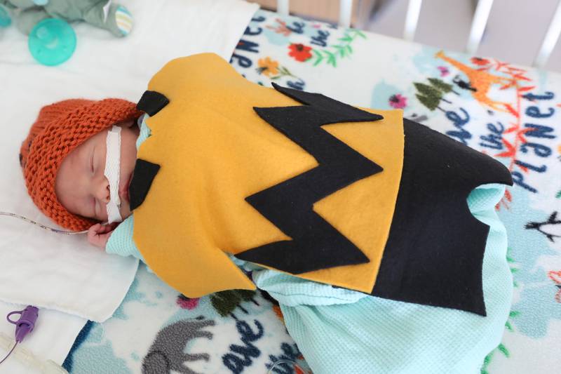 JoAnn Gorsline, a Neonatal Intensive Care Unit nurse at Mercyhealth’s Javon Bea Hospital–Riverside in Rockford, made more than 50 costumes for babies who stay in the NICU at Mercyhealth in the month of October.