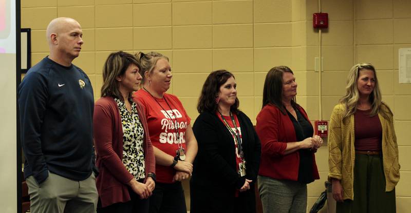 Sterling Public Schools recognized building principals during its board of education meeting on Wednesday. They are, from left, Sterling High School's Jason Austin, Washington Elementary's Liz Engstrom, Jefferson Elementary's Heather Wittenour, Franklin Elementary's Brooke Dir, Lincoln Elementary's Cindy Frank, and Challand Middle School's Lindsy Stumpenhorst.