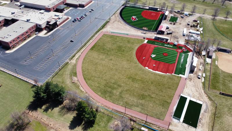 Pictured is an aerial view of Yorkville High School's new turf baseball and softball fields.