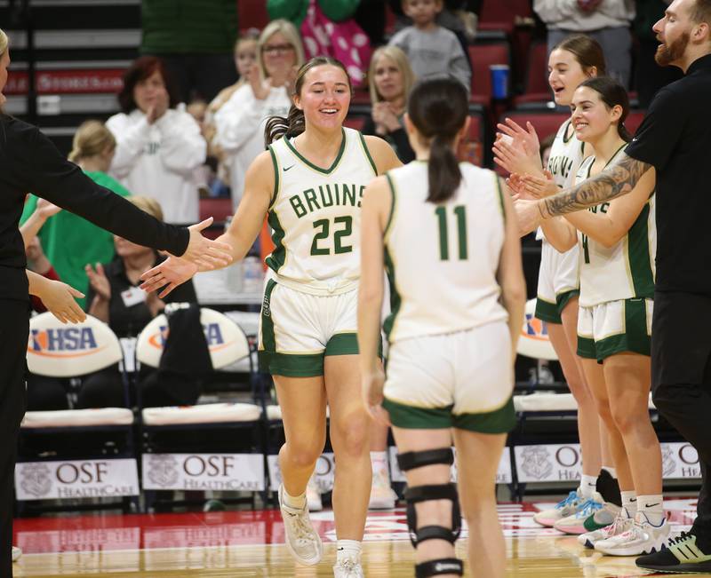 St. Bede's Ella Hermes is introduced before the Class 1A State semifinal game on Thursday, Feb. 29, 2024 at CEFCU Arena in Normal.