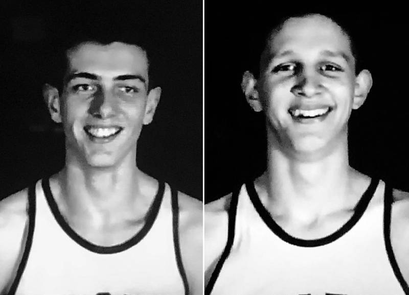 Forrie Finn (left) and Joe Ruklick were teammates on Princeton's 1953-54 and 1954-55 state basketball teams.