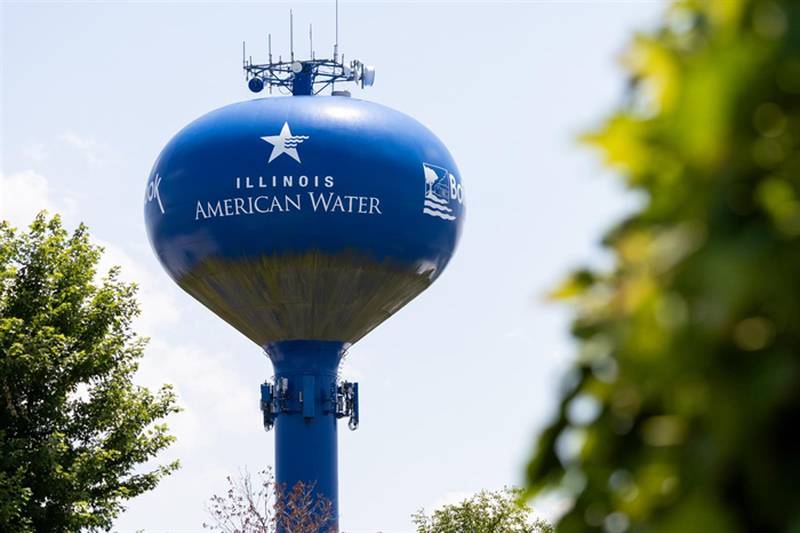 An Illinois American Water water tower is pictured in Bolingbrook. The company is seeking to increase water rates beginning next year.