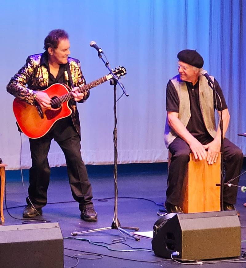 Skip Griparis – expert guitarist, impressionist and comedian (left) – and his Big Little Band, which includes Jim Alberico (right) and J Hilton, will perform Saturday at the Billie Limacher Bicentennial Park Theatre in Joliet.
