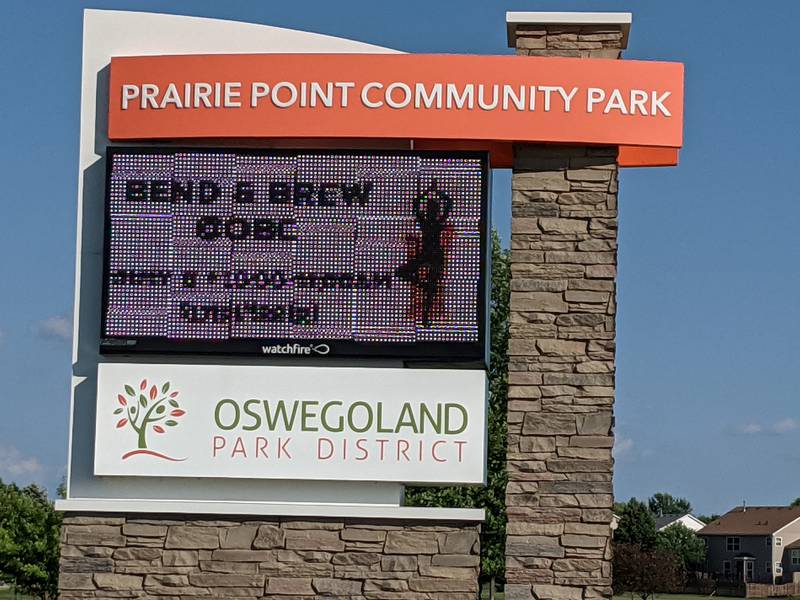 The intersection of Woolley at the Plainfield Road is the main entrance into the Prairie Point Community Park in Oswego.