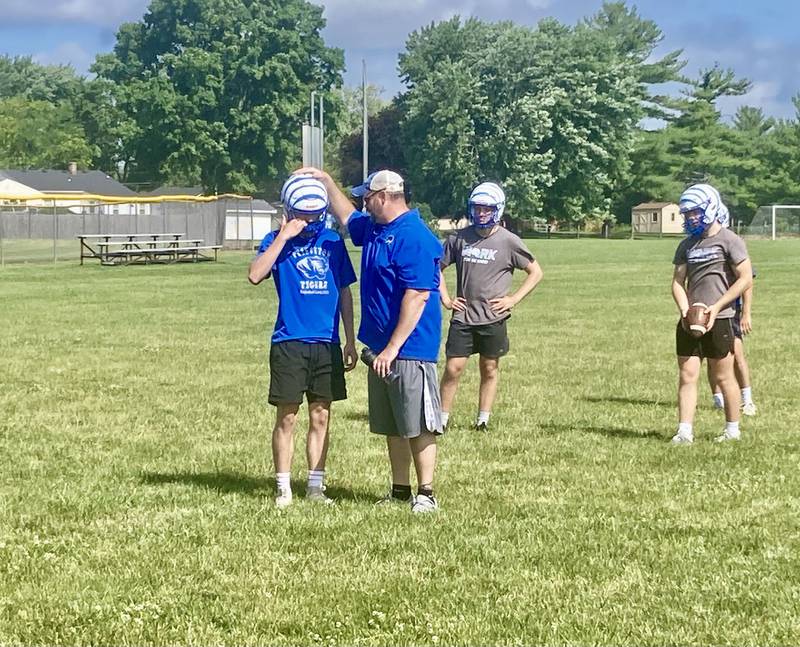 Princeton coach Ryan Pearson instructs during the Tigers mini-camp on Tuesday, June 18, 2024.