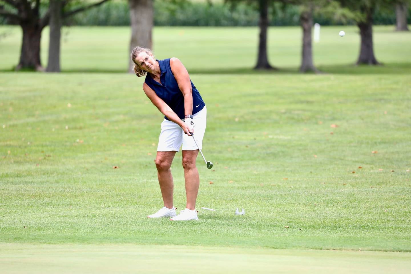 Kirsten McLendon hits the ball during the Illinois Valley Women's Golf Invitational on Sunday, Aug. 13, 2023 at Wyaton Hills Golf Course in Princeton. McClendon shot an 88 to finish as runner-up.