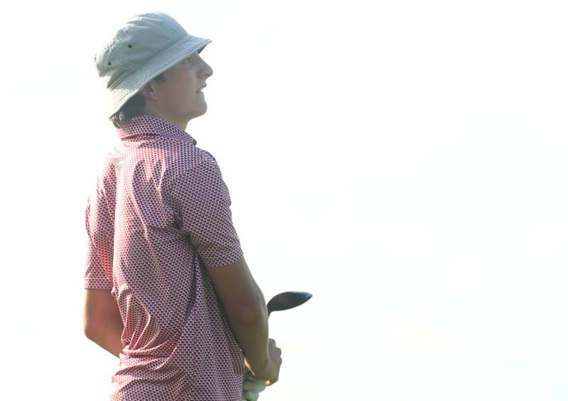 Drake Kaufmann lines up a shot on the 18th hole during the Illinois Valley Mens Golf Championship on Sunday, July 28. 2024 at Mendota Golf Club.