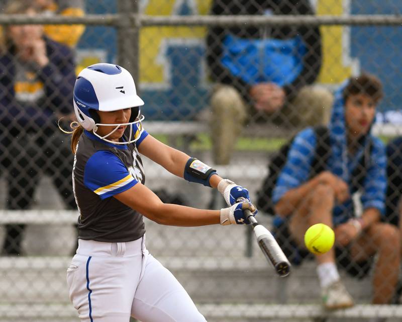 Wheaton North's Alyssa Savenok (88) makes contact with the ball during the game on Monday May 13, 2024, while taking on Glenbard North held at Wheaton North High School.