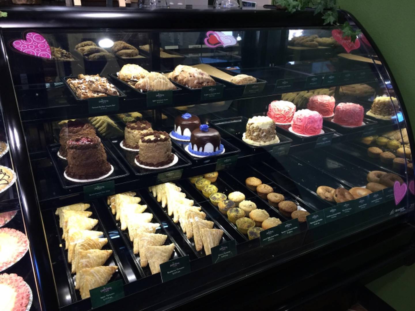 Desserts in a display case
