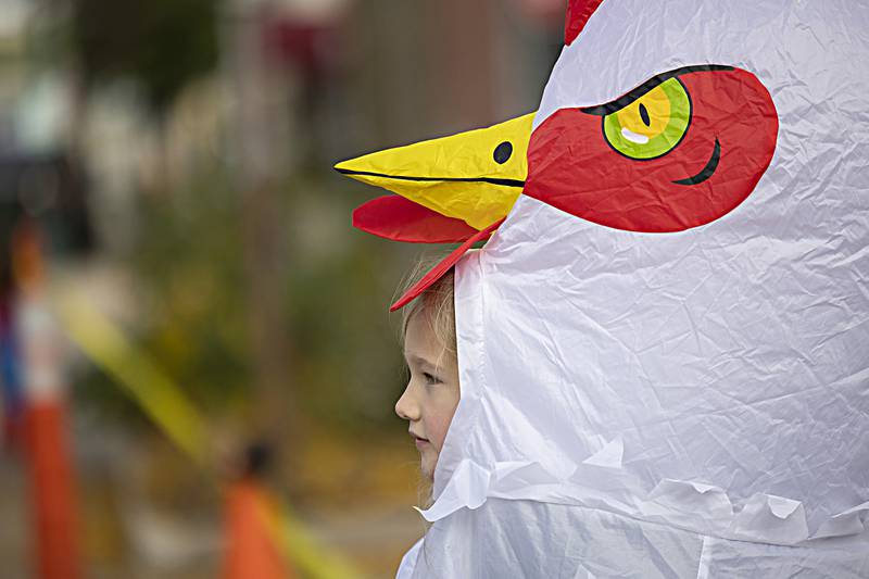 Leddy Kness, 7, of Dixon is no chicken to the fun on Treat Street Saturday, Oct. 28, 2023. KSB opened their lot at Town Square Center for the trick or treating fun.