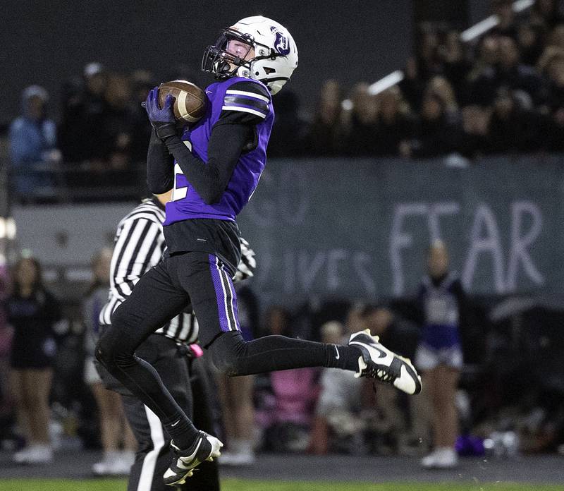 Dixon’s Gabe Rowley makes a catch against Byron Friday, Oct. 18, 2024, at A.C. Bowers Field in Dixon.