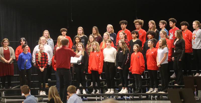 Parkside School seventh and eighth grade choir sings "Sounds of America" during the Parkside School Veterans Day Program on Friday, Nov. 10, 2023 at Parkside Middle School in Peru.