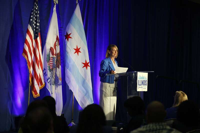 DuPage County Board Chairman Deborah Conroy speaks Tuesday at the Illinois delegate breakfast in Chicago.