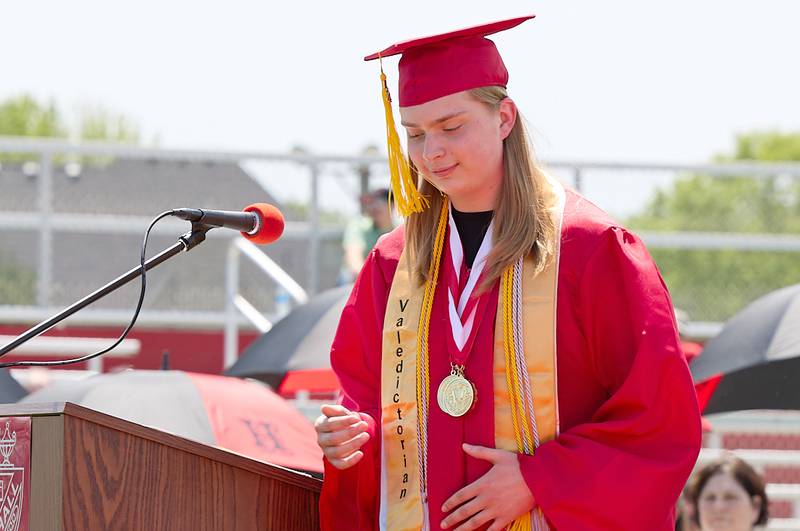 Robert Cavanah Valedictorian, finishes his address to the crowd during graduation on Sunday, May 19, 2024 at Hall High School.