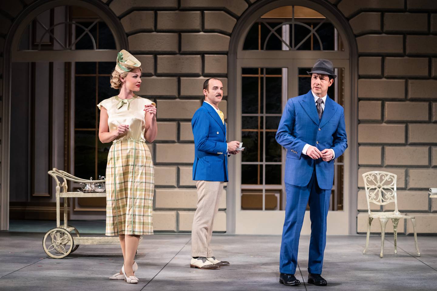 (from left)  Emilie Lynn plays Elsa Schraeder, Stephen Schellhardt is Max Detweiler and Christopher Kale Jones is Captain Georg von Trapp  in Paramount Theatre’s holiday season production, The Sound of Music. Rodgers and Hammerstein’s beloved musical runs November 9, 2022-January 14, 2023 at Paramount Theatre, 23 E. Galena Blvd. in downtown Aurora. Tickets: paramountaurora.com or (630) 896-6666. Credit: Liz Lauren