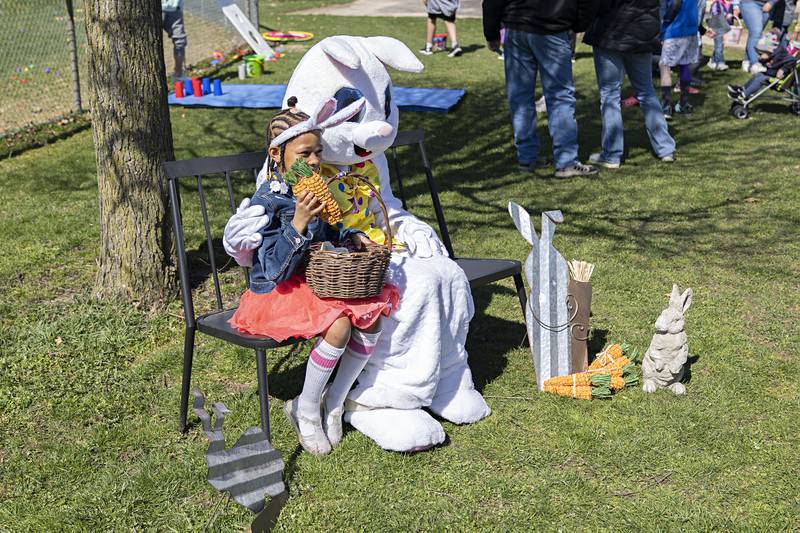 Rhakiya Monegan, 6, of Dixon has her picture taken with the Easter Bunny Saturday, April 8, 2023 during the Dixon Park District egg hunt. Due to weather, the hunt was moved from last week to the delight of families who enjoyed a near picture perfect day.