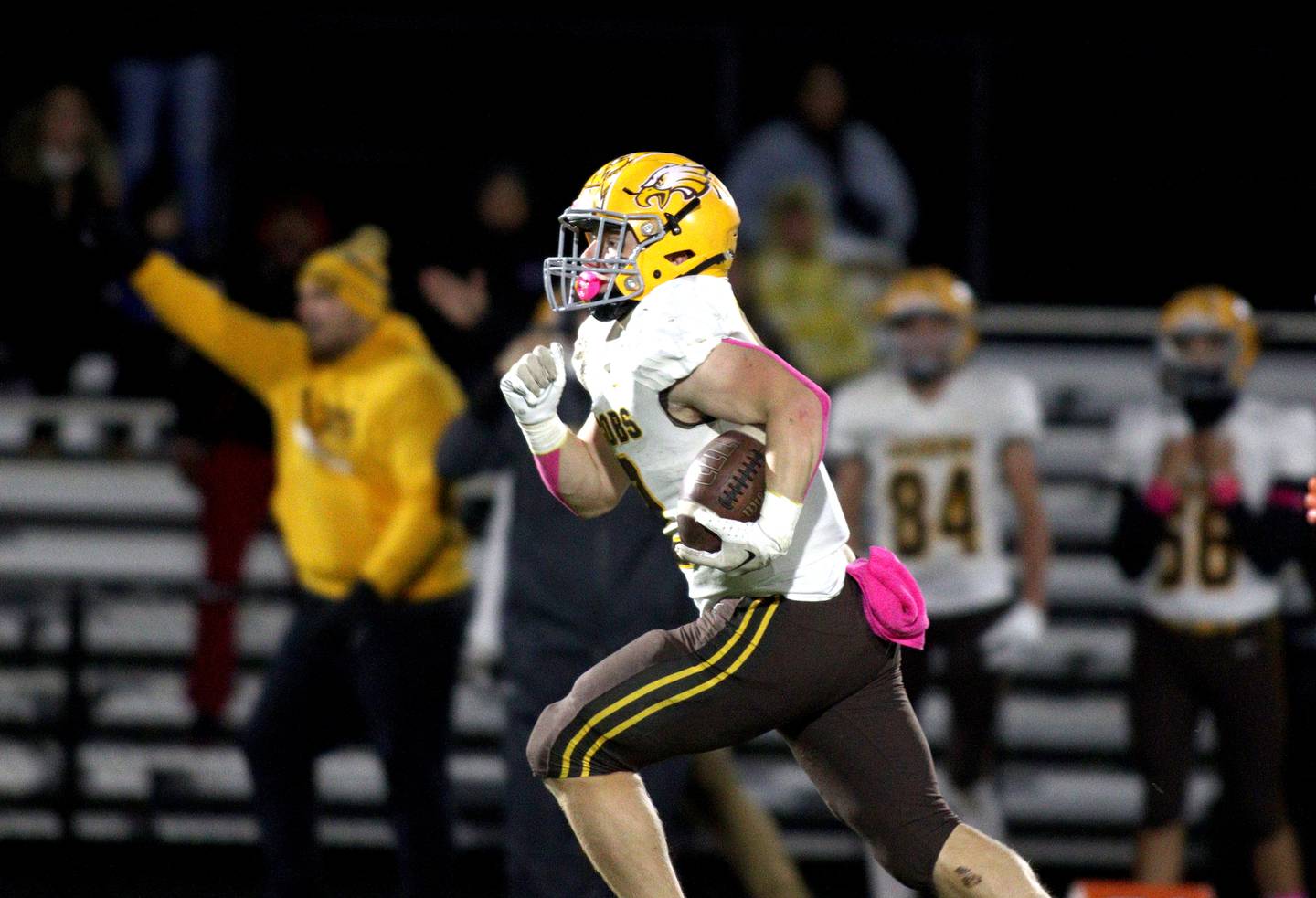 Jacobs’ Caden DuMelle scoots in for a touchdown in varsity football at Metcalf Field on the campus of Crystal Lake Central Friday night.