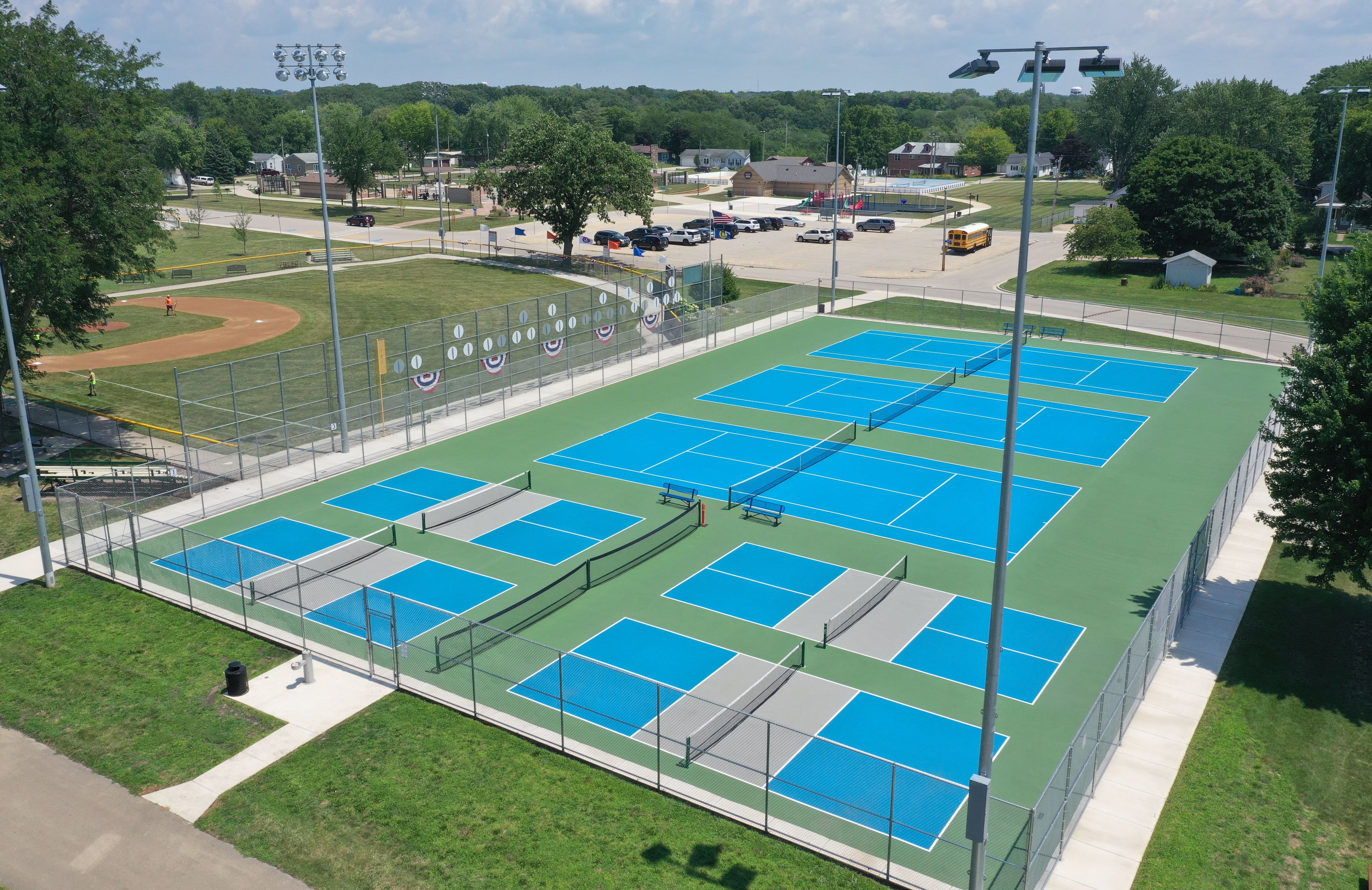 A view of the pickleball and tennis courts on Wednesday, July 10, 2024 at Washington Park in Peru.